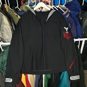 Vintage U.S. Navy Black Sailor Jacket with Red Accents Large 42R